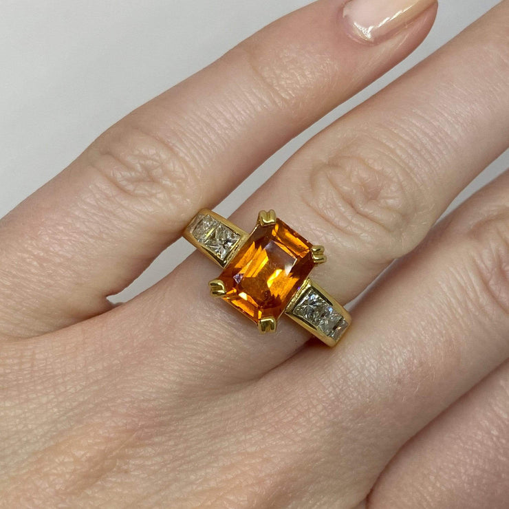 Mark Areias Jewelers Jewellery & Watches Mark Areias Jewelers Orange Sapphire & Diamond Ring Handmade 18K Yellow Gold
