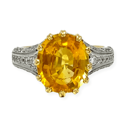 Mark Areias Jewelers Jewellery & Watches Mark Areias Jewelers Yellow Sapphire & Diamond Platinum Handmade Ring 5.55CT