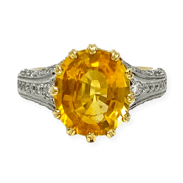 Mark Areias Jewelers Jewellery & Watches Mark Areias Jewelers Yellow Sapphire & Diamond Platinum Handmade Ring 5.55CT