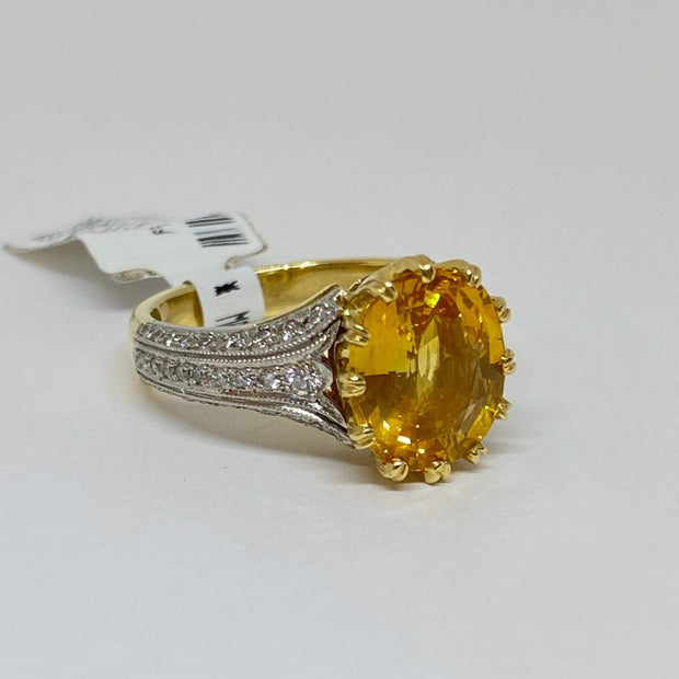 Mark Areias Jewelers Jewellery & Watches Mark Areias Jewelers Yellow Sapphire & Diamond Platinum Handmade Ring 5.55CT