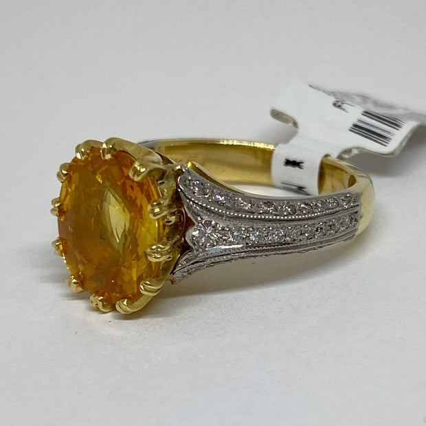 Mark Areias Jewelers Jewellery & Watches Mark Areias Jewelers Yellow Sapphire & Diamond Platinum Handmade Ring 5.55CT