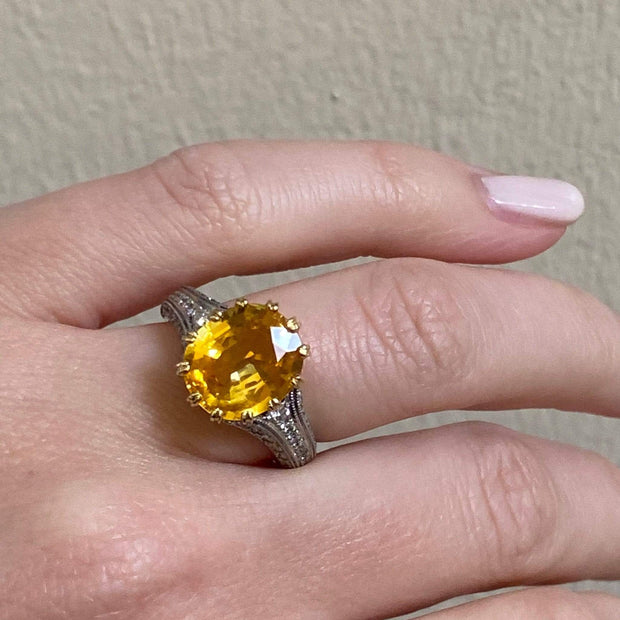 Mark Areias Jewelers Jewellery & Watches Mark Areias Jewelers Yellow Sapphire & Diamond Platinum Handmade Ring 5.55CT