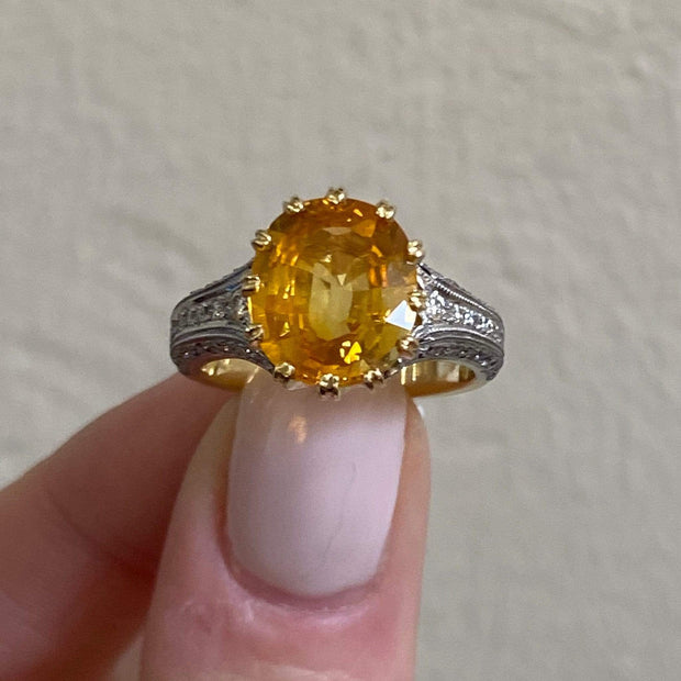 Mark Areias Jewelers Jewellery & Watches Mark Areias Jewelers Yellow Sapphire & Diamond Platinum Handmade Ring 5.55CT