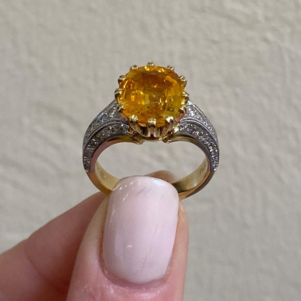 Mark Areias Jewelers Jewellery & Watches Mark Areias Jewelers Yellow Sapphire & Diamond Platinum Handmade Ring 5.55CT