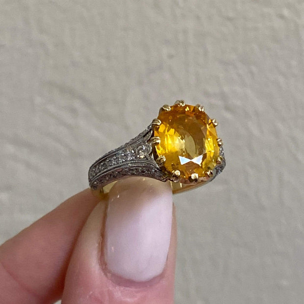 Mark Areias Jewelers Jewellery & Watches Mark Areias Jewelers Yellow Sapphire & Diamond Platinum Handmade Ring 5.55CT