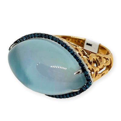 Mark Areias Jewelers Jewellery & Watches Marquise Cabochon Turquoise, Pearl, Quartz, Blue Diamond Filigree Ring 18K Rose
