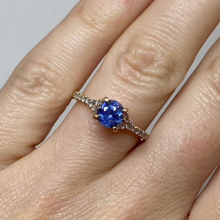 Mark Areias Jewelers Jewellery & Watches Montana Round Blue Sapphire & Pave Diamond Ring 18K Rose Gold