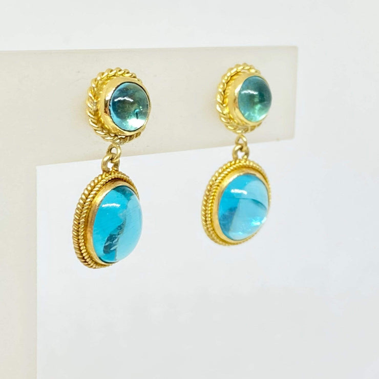 Mark Areias Jewelers Jewellery & Watches Natural Apatite Oval & Round Woven Bezel Set Drop Dangle Earrings 18KY