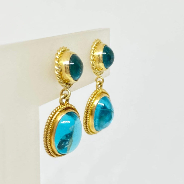 Mark Areias Jewelers Jewellery & Watches Natural Apatite Oval & Round Woven Bezel Set Drop Dangle Earrings 18KY