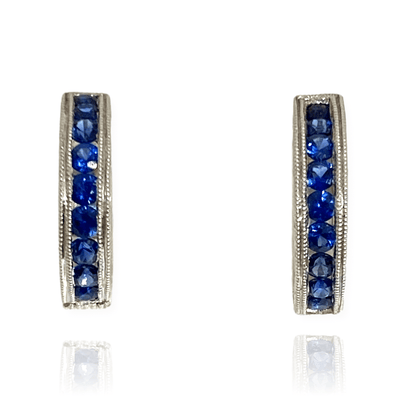 Mark Areias Jewelers Jewellery & Watches Natural Blue Sapphire Carved Huggie Reversible 18K White Gold Hoop Earrings