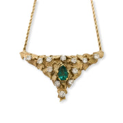 Mark Areias Jewelers Jewellery & Watches Natural Emerald and Diamond Florentine Triangular Necklace 1.10CT 14K