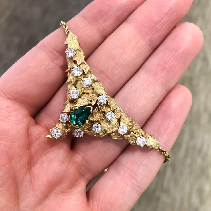 Mark Areias Jewelers Jewellery & Watches Natural Emerald and Diamond Florentine Triangular Necklace 1.10CT 14K