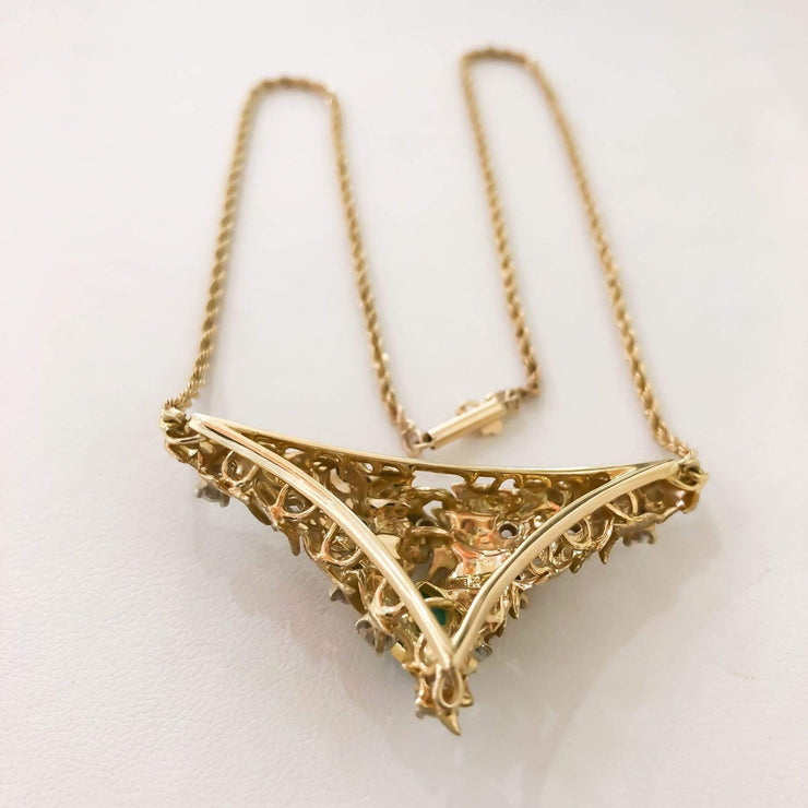 Mark Areias Jewelers Jewellery & Watches Natural Emerald and Diamond Florentine Triangular Necklace 1.10CT 14K