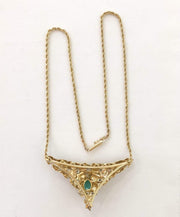Mark Areias Jewelers Jewellery & Watches Natural Emerald and Diamond Florentine Triangular Necklace 1.10CT 14K