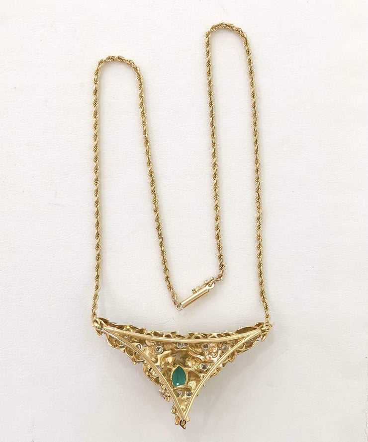 Mark Areias Jewelers Jewellery & Watches Natural Emerald and Diamond Florentine Triangular Necklace 1.10CT 14K
