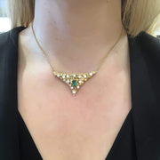 Mark Areias Jewelers Jewellery & Watches Natural Emerald and Diamond Florentine Triangular Necklace 1.10CT 14K