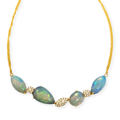 Mark Areias Jewelers Jewellery & Watches Natural Ethiopian Opal & Diamond Necklace 14K Yellow Gold 10.66 Carats