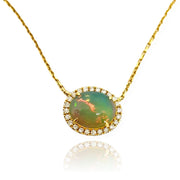 Mark Areias Jewelers Jewellery & Watches Natural Ethiopian Oval Opal & Diamond Pendant 14K Yellow Gold 2.35 Carat