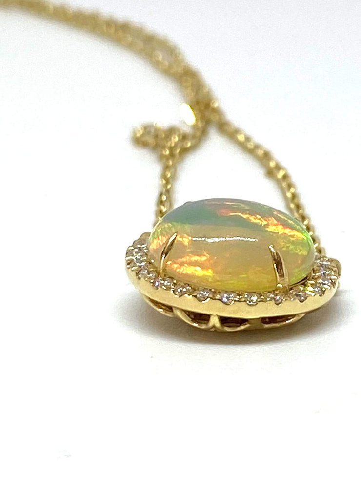 Mark Areias Jewelers Jewellery & Watches Natural Ethiopian Oval Opal & Diamond Pendant 14K Yellow Gold 2.35 Carat