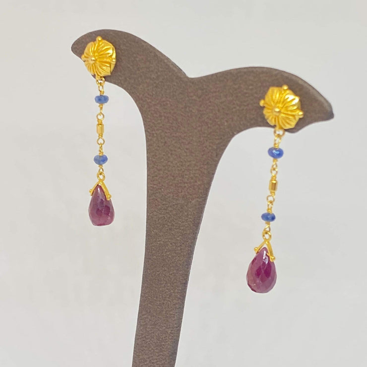 Mark Areias Jewelers Jewellery & Watches Natural Multi Colored Gemstone Drop Earrings Ruby Sapphire Briolette 22KY