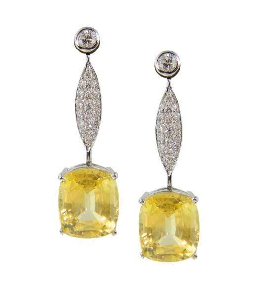 Mark Areias Jewelers Jewellery & Watches Natural NO HEAT Yellow Sapphire Oval Dangle Drop Diamond Earrings 18KW 16.60CTW