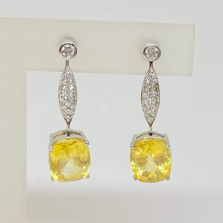 Mark Areias Jewelers Jewellery & Watches Natural NO HEAT Yellow Sapphire Oval Dangle Drop Diamond Earrings 18KW 16.60CTW