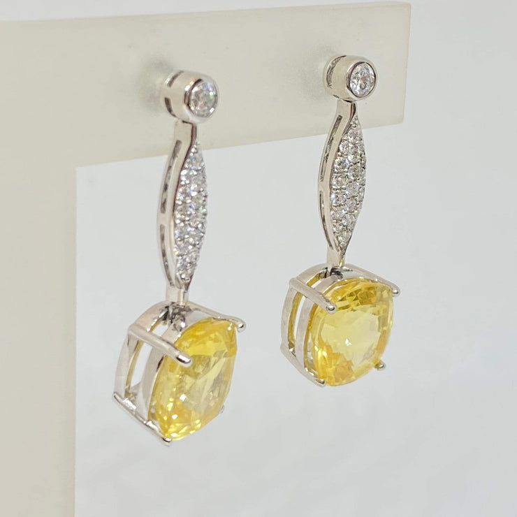 Mark Areias Jewelers Jewellery & Watches Natural NO HEAT Yellow Sapphire Oval Dangle Drop Diamond Earrings 18KW 16.60CTW