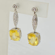 Mark Areias Jewelers Jewellery & Watches Natural NO HEAT Yellow Sapphire Oval Dangle Drop Diamond Earrings 18KW 16.60CTW
