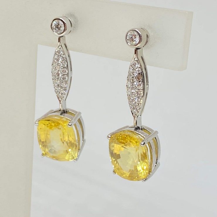 Mark Areias Jewelers Jewellery & Watches Natural NO HEAT Yellow Sapphire Oval Dangle Drop Diamond Earrings 18KW 16.60CTW