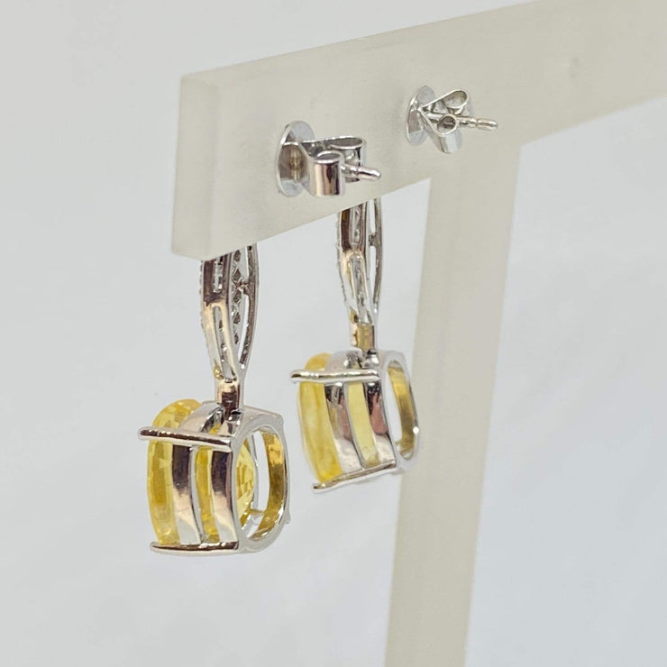 Mark Areias Jewelers Jewellery & Watches Natural NO HEAT Yellow Sapphire Oval Dangle Drop Diamond Earrings 18KW 16.60CTW