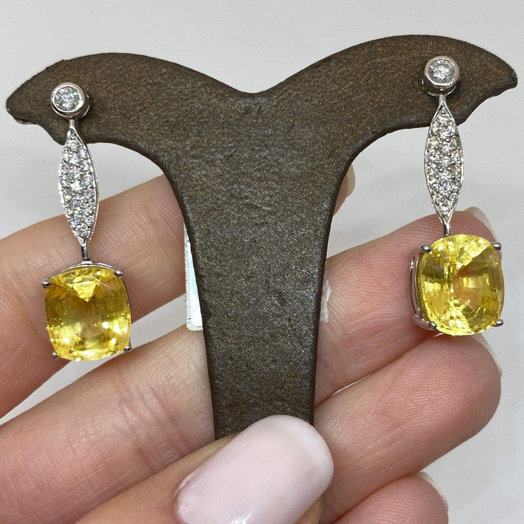Mark Areias Jewelers Jewellery & Watches Natural NO HEAT Yellow Sapphire Oval Dangle Drop Diamond Earrings 18KW 16.60CTW