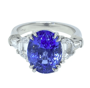 Mark Areias Jewelers Jewellery & Watches Natural Oval Blue Sapphire & Diamond Ring in Handmade Platinum Mounting 7.11 CT