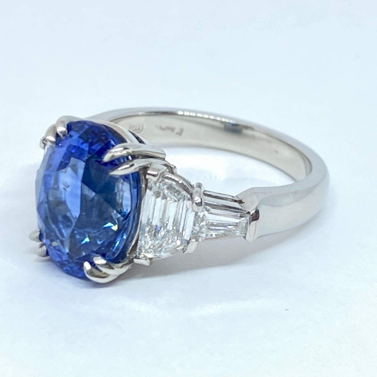 Mark Areias Jewelers Jewellery & Watches Natural Oval Blue Sapphire & Diamond Ring in Handmade Platinum Mounting 7.11 CT