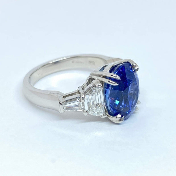 Mark Areias Jewelers Jewellery & Watches Natural Oval Blue Sapphire & Diamond Ring in Handmade Platinum Mounting 7.11 CT