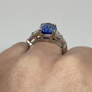 Mark Areias Jewelers Jewellery & Watches Natural Oval Blue Sapphire & Diamond Ring in Handmade Platinum Mounting 7.11 CT