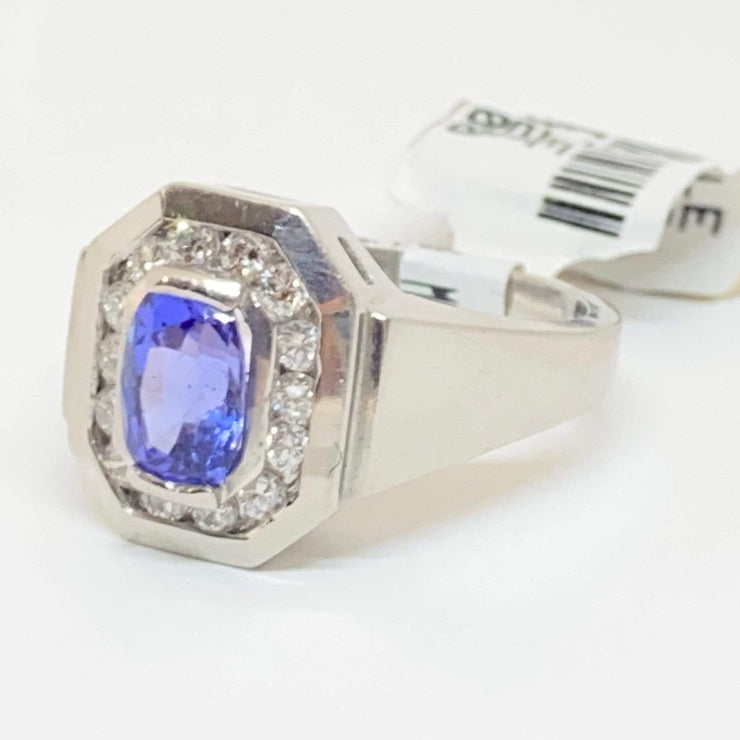 Mark Areias Jewelers Jewellery & Watches Natural Oval Tanzanite & Diamond Halo Octagon Ring Platinum 1.01 Carat
