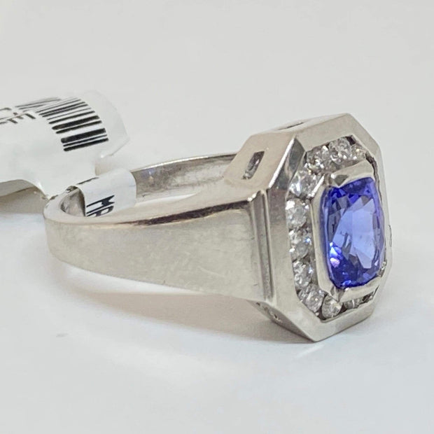 Mark Areias Jewelers Jewellery & Watches Natural Oval Tanzanite & Diamond Halo Octagon Ring Platinum 1.01 Carat