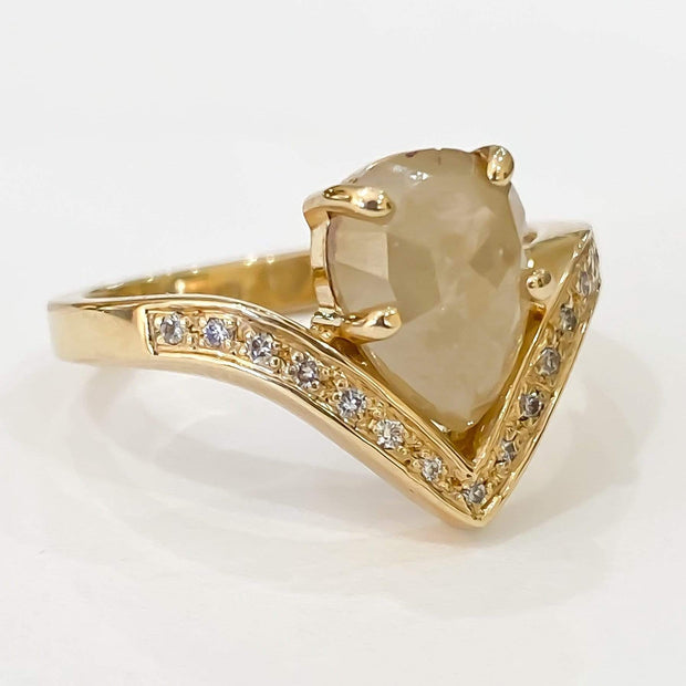 Mark Areias Jewelers Jewellery & Watches Natural Pear Shape Rose Cut Cream Diamond Hand Fabricated Ring Yellow Gold 1.97