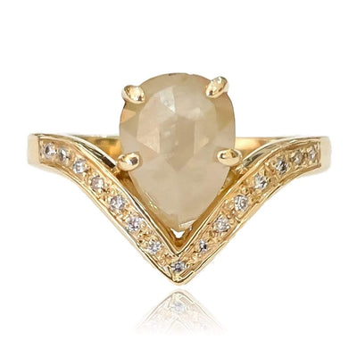 Mark Areias Jewelers Jewellery & Watches Natural Pear Shape Rose Cut Cream Diamond Hand Fabricated Ring Yellow Gold 1.97