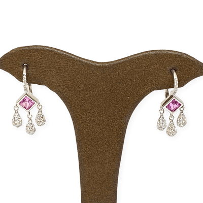 Mark Areias Jewelers Jewellery & Watches Natural Pink Sapphire Diamond Chandelier Dangle Earrings 18K White Gold .77ctw