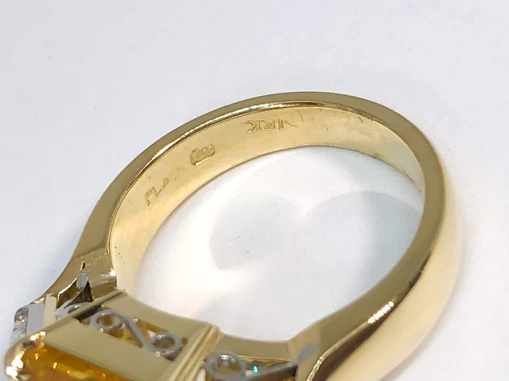 Mark Areias Jewelers Jewellery & Watches Natural Radiant Yellow Sapphire & Trapezoid Diamond Platinum 18KY Ring 8.16CT