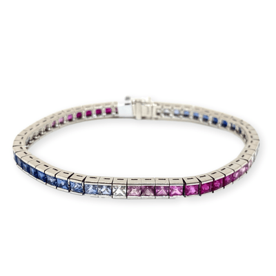 Mark Areias Jewelers Jewellery & Watches Natural Rainbow Sapphire Princess Cut Channel Tennis Bracelet 12.20 CTW Platinum