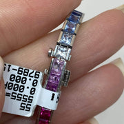 Mark Areias Jewelers Jewellery & Watches Natural Rainbow Sapphire Princess Cut Channel Tennis Bracelet 12.20 CTW Platinum