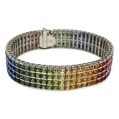 Mark Areias Jewelers Jewellery & Watches Natural Rainbow Sapphire Princess Cut Wide Tennis Bracelet 35 CTW 18K