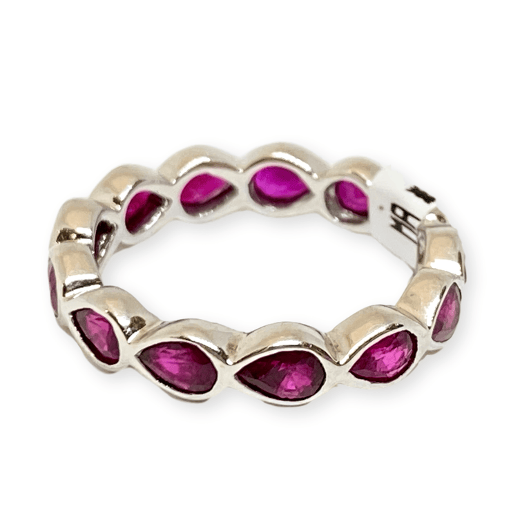 Mark Areias Jewelers Jewellery & Watches Natural Ruby Pear Shape Bezel Eternity Ring Band 18K White Gold 2.52CTW