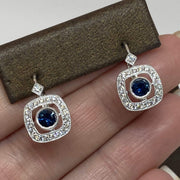 Mark Areias Jewelers Jewellery & Watches Natural Sapphire Diamond Halo Lever Back Dangle Earrings 18K White Gold