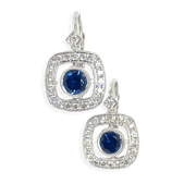 Mark Areias Jewelers Jewellery & Watches Natural Sapphire Diamond Halo Lever Back Dangle Earrings 18K White Gold