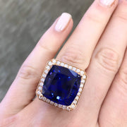 Mark Areias Jewelers Jewellery & Watches Natural Tanzanite Cushion Cut in 18K Rose Gold Diamond Custom Ring Mounting