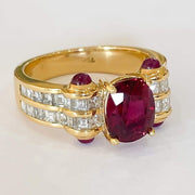 Mark Areias Jewelers Jewellery & Watches Natural Thai Ruby Oval & Cabochon Square Diamond Handmade Ring 18K 2.64 Carat