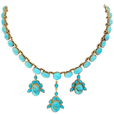 Mark Areias Jewelers Jewellery & Watches Natural Turquoise Estate Necklace and Earring Suite Set 18K Yellow Gold